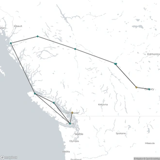 tourhub | Omega Tours | Splendours of Western Canada - Mountain Coastal Explorer | Tour Map