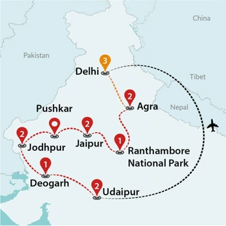 tourhub | Travel Talk Tours | Amazing India (4 Star Hotels) | Tour Map