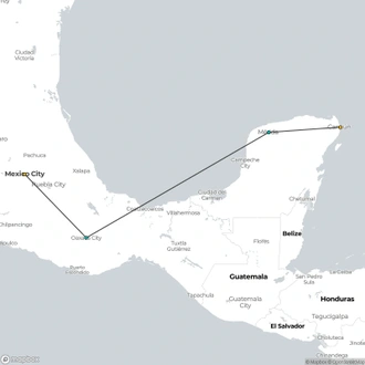 tourhub | Today Voyages | Mexico City, Oaxaca City & Merida City (Delight Mexican Cuisine) | Tour Map