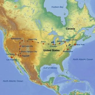 tourhub | Indus Travels | New York to Hollywood | Tour Map