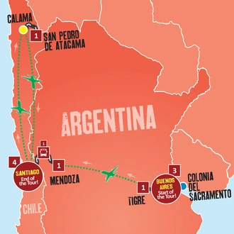 tourhub | Expat Explore Travel | Argentina, Atacama Desert & Chile Delights | Tour Map