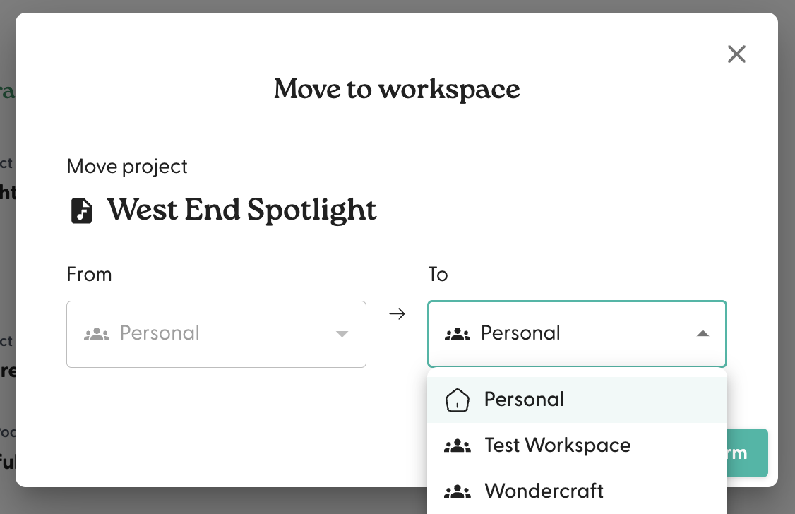 Move track to a workspace