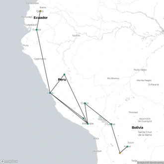 tourhub | Oasis Overland | QUITO to SANTIAGO (53 days) Andes & Amazon | Tour Map