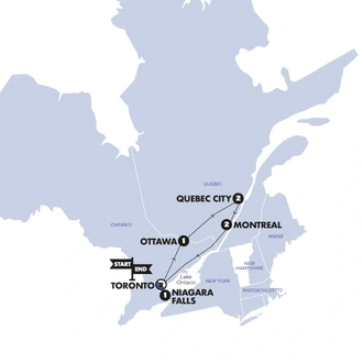 tourhub | Contiki | Eastern Canada Adventure | Summer | 2024 | Tour Map