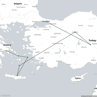 tourhub | ESKAPAS | Classical Greece and Turkey with 2-Day Cruise | Tour Map