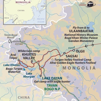 tourhub | Wild Frontiers | Mongolia Altai Golden Eagle Festival | Tour Map