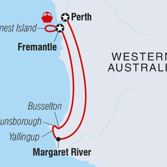 tourhub | Intrepid Travel | Best of Perth, Margaret River & Rottnest Island | Tour Map