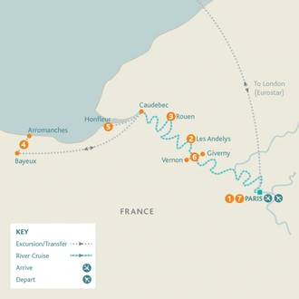 tourhub | Riviera Travel | The Seine, Paris and Normandy River Cruise - MS Jane Austen | Tour Map