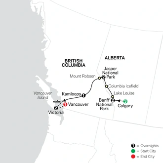 tourhub | Cosmos | Heart of the Canadian Rockies with Calgary Stampede | Tour Map