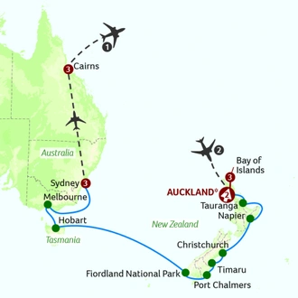 tourhub | Saga Holidays | Natural Wonders of New Zealand and Australia Cruise and Tour | Tour Map