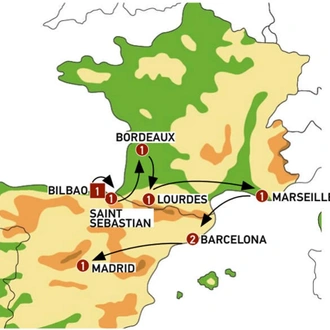 tourhub | Europamundo | Basque Country, Lourdes, Provence and Barcelona | Tour Map