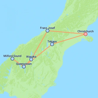 tourhub | On The Go Tours | Budget South Island Adventure - 7 days | Tour Map