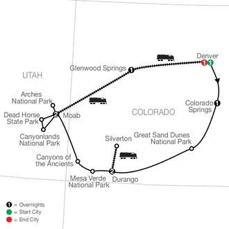 tourhub | Globus | Western Rails & Canyons with Rocky Mountaineer | Tour Map