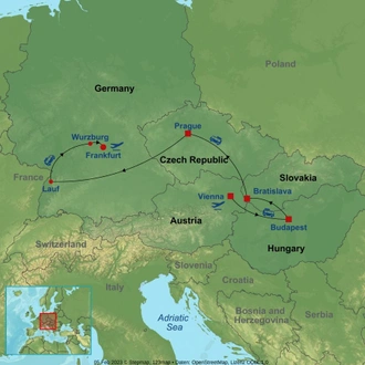 tourhub | Indus Travels | Highlights of Vienna Budapest Prague and Frankfurt | Tour Map