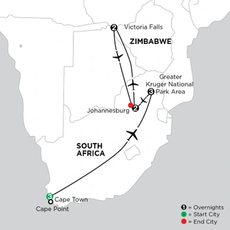 tourhub | Globus | Independent South African Sojourn with Victoria Falls | Tour Map