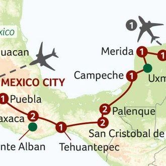 tourhub | Saga Holidays | Mexico’s Mayan Trail | Tour Map