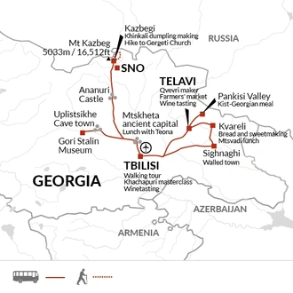 tourhub | Explore! | A Taste of Georgia - Tbilisi to the Caucasus Mountains | Tour Map