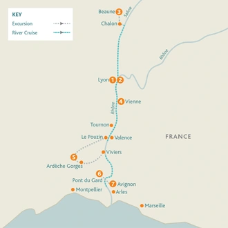 tourhub | Riviera Travel | Burgundy, the River Rhône & Provence River Cruise - MS Thomas Hardy | Tour Map