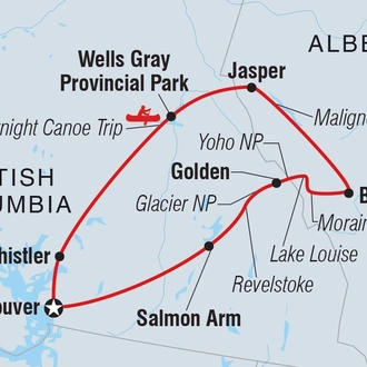 tourhub | Intrepid Travel | Canadian Rockies | Tour Map