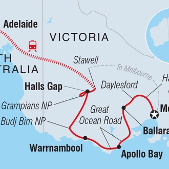 tourhub | Intrepid Travel | Great Ocean Road & Grampians Adventure | Tour Map