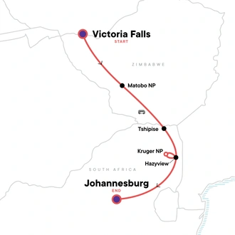 tourhub | G Adventures | Victoria Falls to South Africa Overland Safari | Tour Map