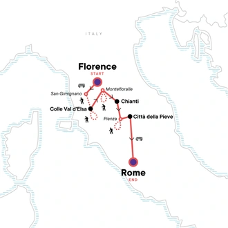tourhub | G Adventures | Italy: Florence to Rome, Walking the Vineyards of Tuscany and Umbria | Tour Map