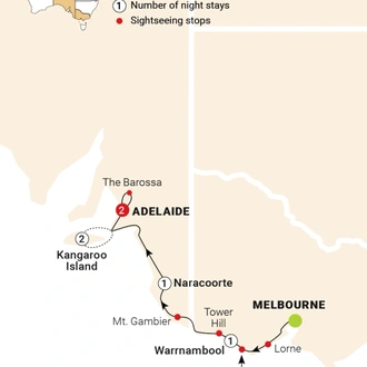 tourhub | AAT Kings | Great Ocean Road & Kangaroo Island Escape | Tour Map