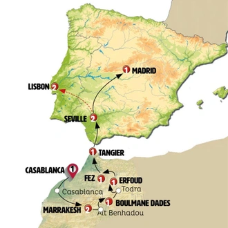 tourhub | Europamundo | Moroccan capitals, Seville and Madrid | Tour Map