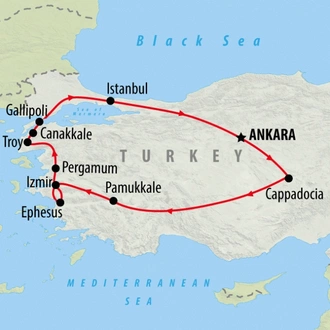 tourhub | On The Go Tours | Istanbul, Ataturk & Cappadocia 5 Star - 11 days | Tour Map