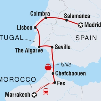 tourhub | Intrepid Travel | Madrid to Marrakech | Tour Map