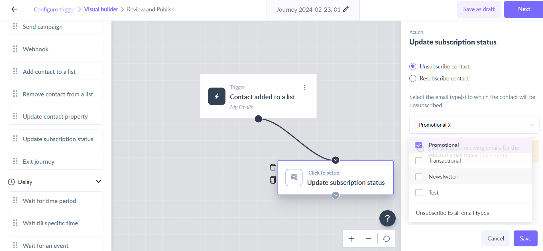 Update Subscription Status Action block