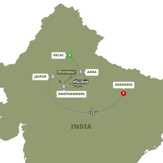 tourhub | Trafalgar | Golden Triangle, Tigers and the Ganges | Tour Map