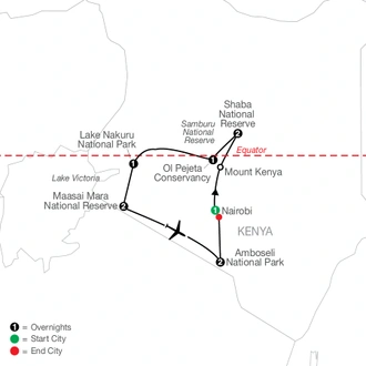 tourhub | Globus | Kenya: A Classic Safari with Amboseli | Tour Map
