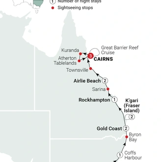 tourhub | AAT Kings | East Coast Islands & Rainforest | Tour Map
