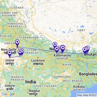 tourhub | Holidays At | India, Nepal and Bhutan Tour | Tour Map