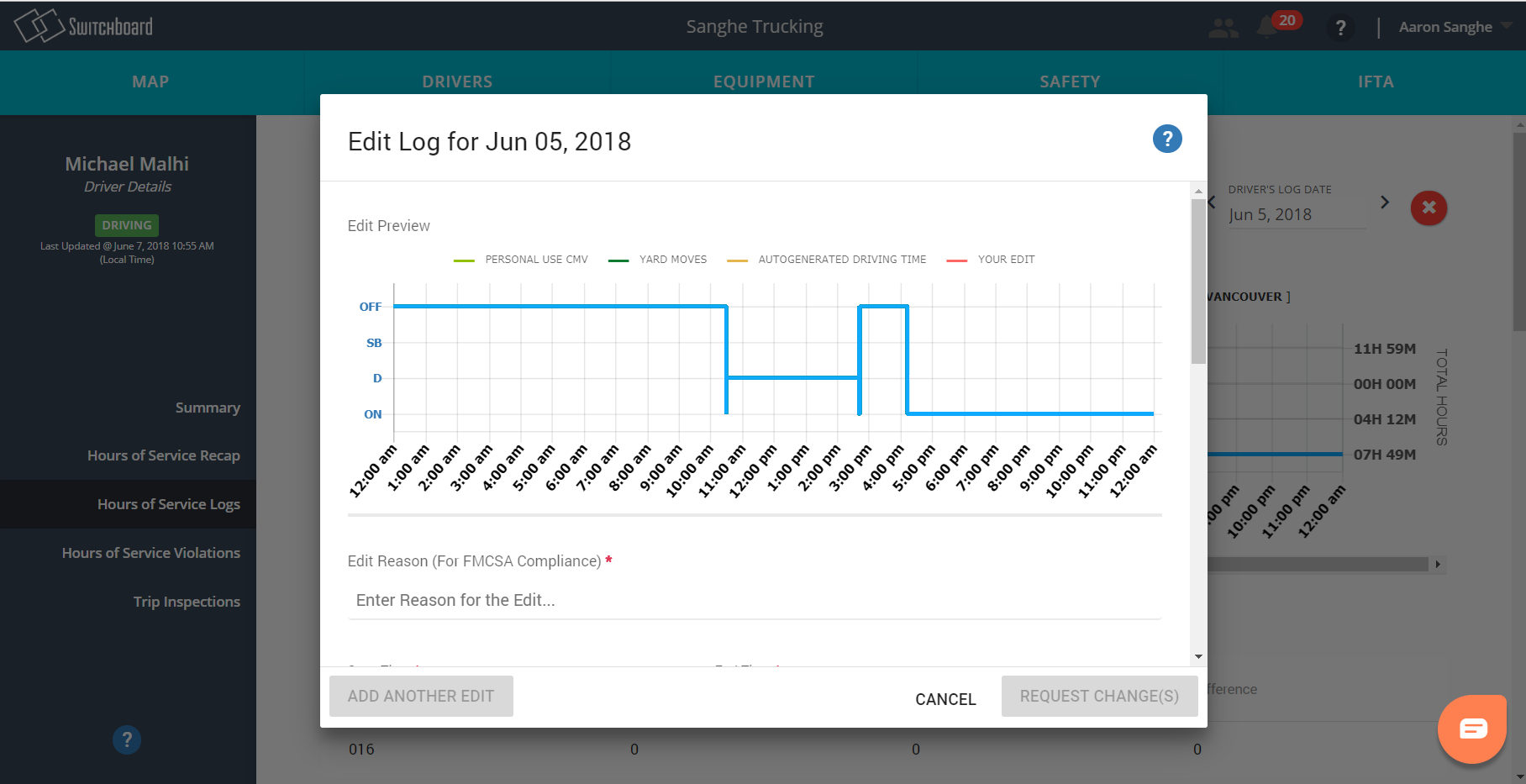 Editing your Drivers' HOS Logs