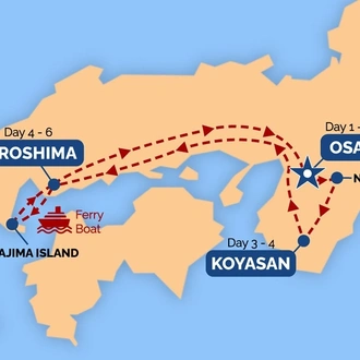 tourhub | One Life Adventures | Osaka & Hiroshima Snapshot 6 Day Tour | Tour Map