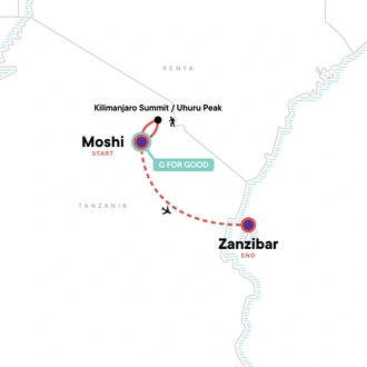 tourhub | G Adventures | Kilimanjaro - Lemosho Route & Zanzibar Adventure | Tour Map