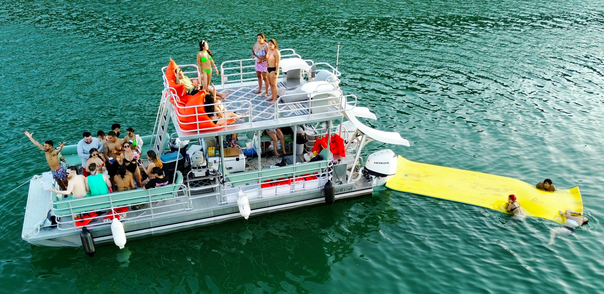 Double Decker Mint Party Boat with Two Waterslides image 1