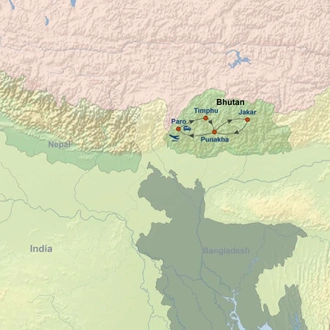 tourhub | Indus Travels | Highlights of Bhutan | Tour Map