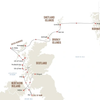tourhub | HX Hurtigruten Expeditions | Whisky & Wildlife from the Hebrides to the Shetlands | Northbound | Tour Map