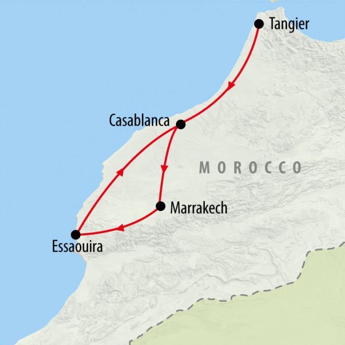 tourhub | On The Go Tours | Casablanca & Coast from Tangier - 8 days | Tour Map