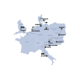 tourhub | Contiki | London to Rome Vistas | Start Amsterdam | Summer | 2025 | Tour Map