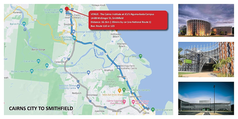 Map of Cairns CBD to JCU Smithfield