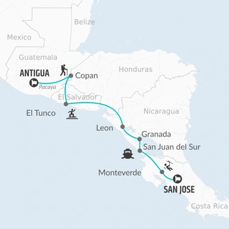 tourhub | Bamba Travel | San Jose to Antigua Travel Pass | Tour Map