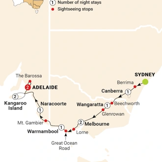 tourhub | AAT Kings | Tastes of Southern Australia | Tour Map