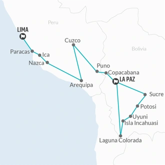 tourhub | Bamba Travel | La Paz to Lima Travel Pass | Tour Map