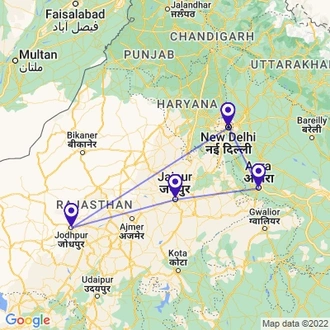 tourhub | Holidays At | Golden Triangle Tour with Jodhpur | Tour Map