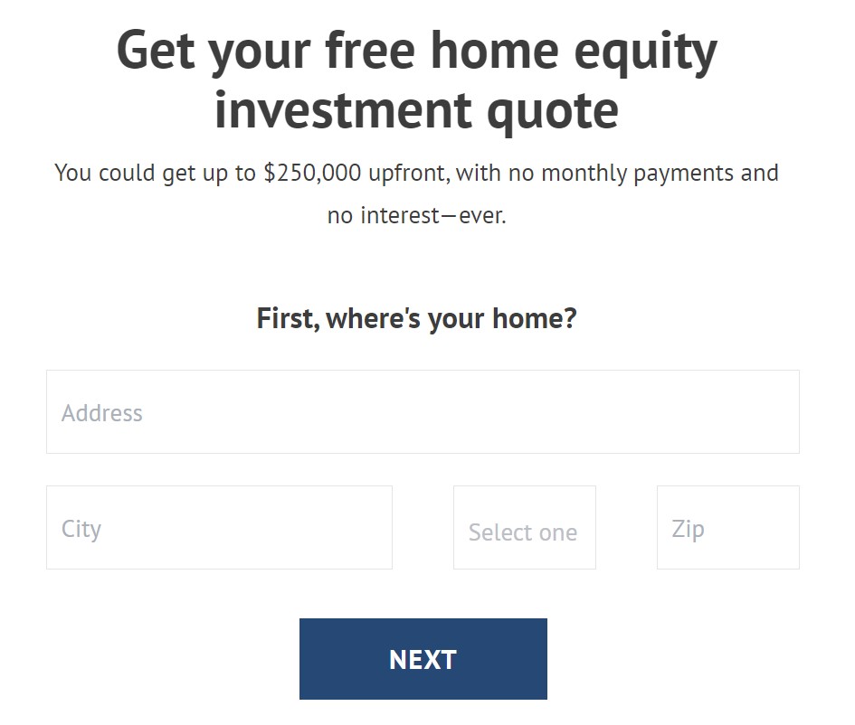 step 1: get a home equity investment quote