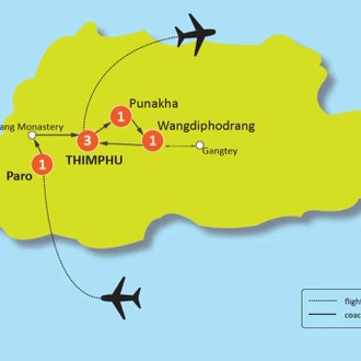 tourhub | Tweet World Travel | 7 Day Shangrila's Delight Cultural Tour In Bhutan | Tour Map